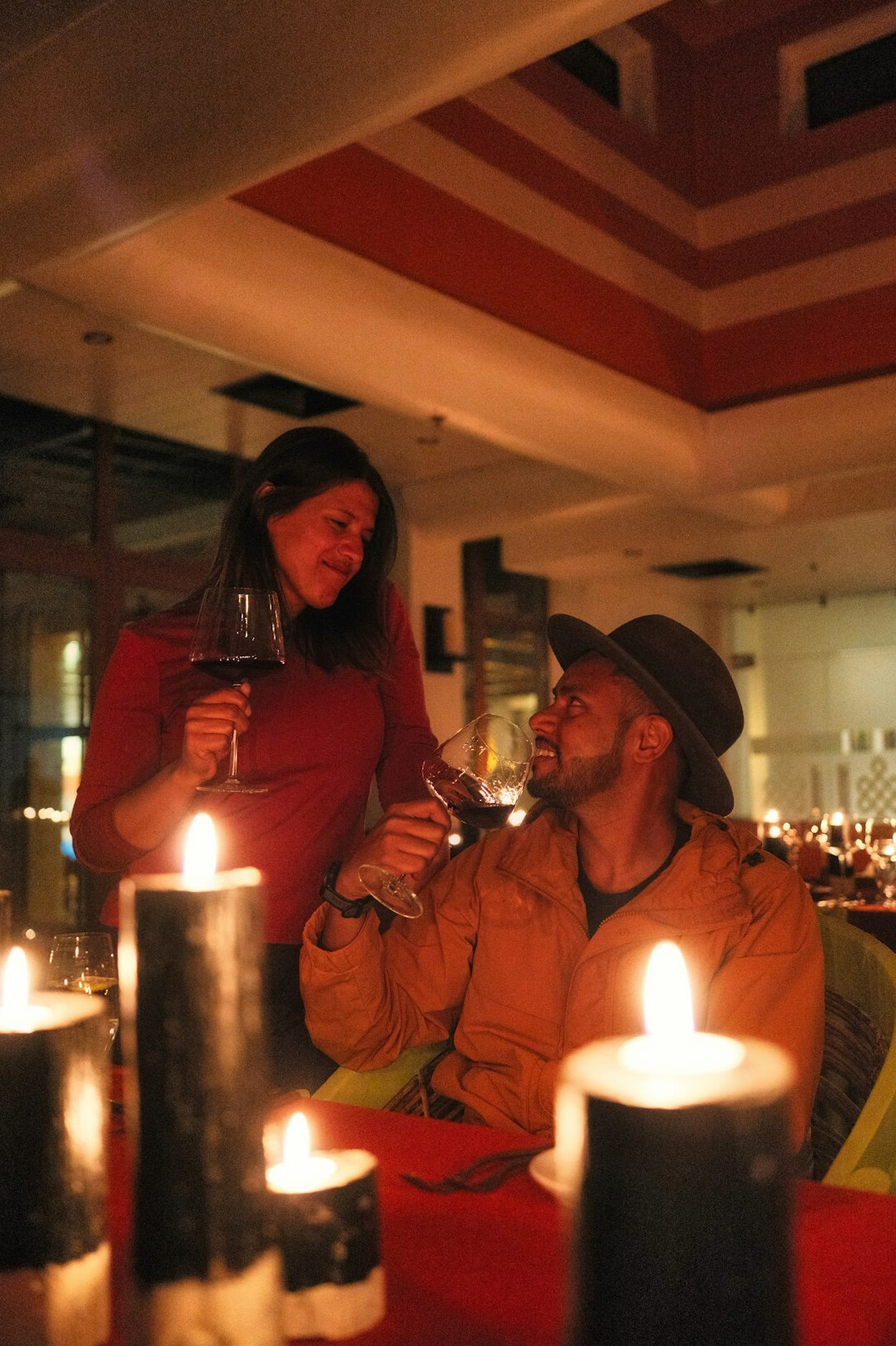 Friends having a warm conversation at a table